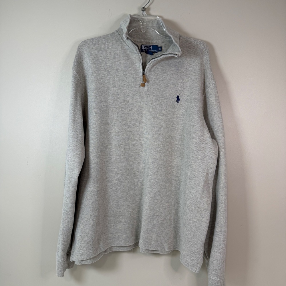 Polo Ralph Lauren Mens XL Heather Grey 100% Cotton 1/4 Zip Estate Rib Pullover
